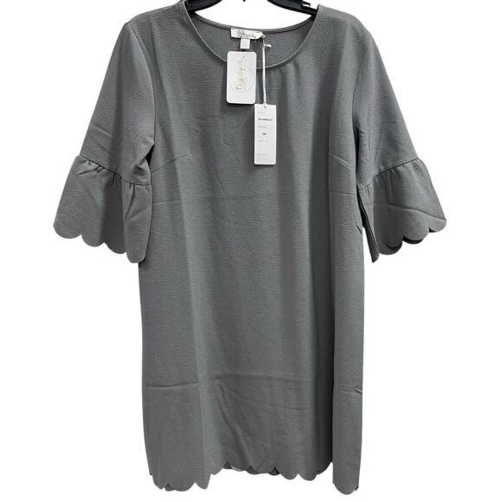ARYEH boutique tunic dress gray scalloped sleeves and hem NWT Size M